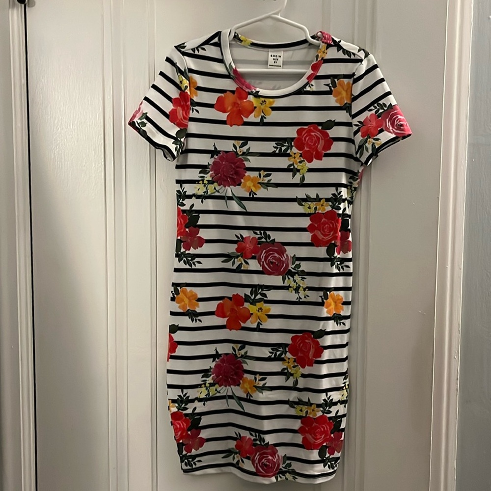 Girls size 8 floral and striped dress